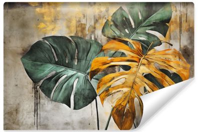 Vlies Selbstklebende Fototapete Monstera Blätter Pflanzen Beton Abstraktion