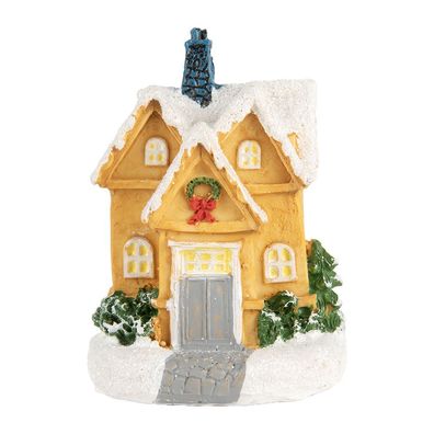 Clayre & Eef Dekoratives Haus mit LED 6x5x9 cm Gelb Kunststoff (Gr. Ø 6x9 cm)