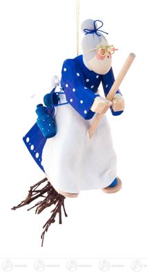 Schnitzerei Küchenhexe auf Besen, geschnitzt, zum Hängen BxHxT 7 cmx24 cmx9 cm