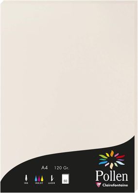 Clairefontaine 4268C Packung 50 Karten Pollen 120g, A4, Hellgrau