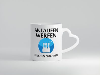 Anlaufen werfen fluchen nochmal | Bowling | Sport - Herz Tasse Weiß