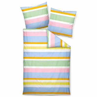 Janine J.D. Mako-Satin Bettwäsche 240x220 Streifen blau gelb grün bunt 87069-09