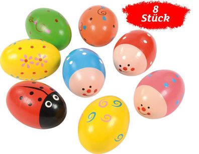 Rassel Eier mit Motiv, 8er Set