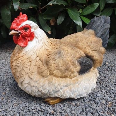 Gartenfigur sitzende braune Huhn Figur 21 cm