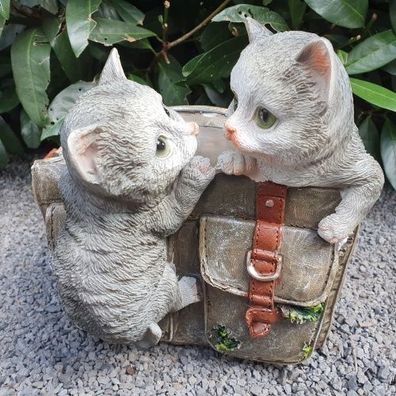 Gartenfigur Blumentopf mit Katzen Figur 23 cm