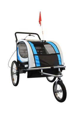 Kinderfahrradanhänger - Buggy - 2-Sitzer - mit Stoßdämpfer - blau