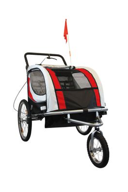 Fahrradanhänger Kind - Buggy - 2-Sitzer - mit Stoßdämpfer - rot