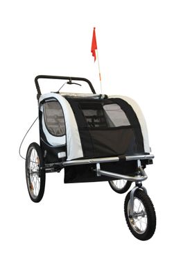 Kinderfahrradanhänger - Buggy - 2-Sitzer - mit Stoßdämpfer - schwarz
