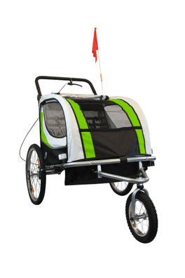 Fahrradanhänger Kind - Buggy - 2-Sitzer - mit Stoßdämpfer - Limone