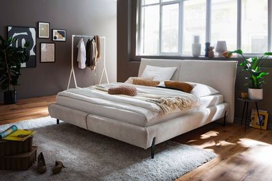 Polsterbett Pula 160x200 Stoff Sereno creme Fuss Metall schwarz