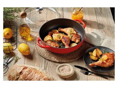 Küchenprofi Bauernpfanne Provence mit hohem Glasdeckel 28cm classic red