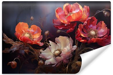 Vlies Selbstklebende Fototapete für Wohnzimmer BLUMEN Blätter Feldpflanzen Natur