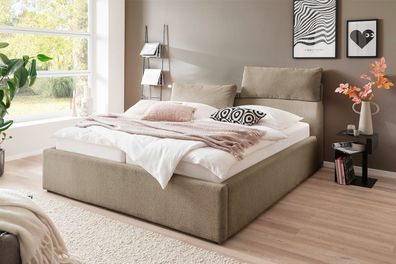 Polsterbett Malindi mit höhenverstellbarer Kopfteilfunktion 140x200 Stoff Raven beige