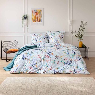 Estella Mako Jersey Bettwäsche 135x200 Delphine multi Blätter blau terra 6625-985