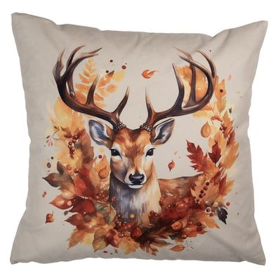 Clayre & Eef Kissenbezug 45x45 cm Beige Polyester Hirsch (Gr. 45x45 cm)