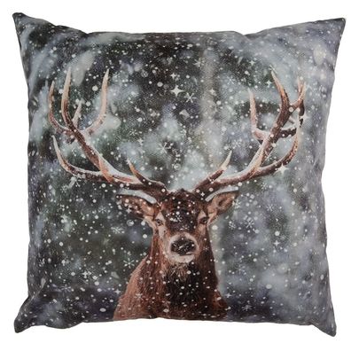 Clayre & Eef Kissenbezug 45x45 cm Grau Polyester Hirsch (Gr. 45x45 cm)