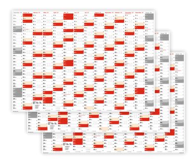 3 Stück XL Wandkalender DIN A1 2027 (rot2) große Tageskästchen (Kalender werden gerol
