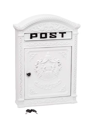 Briefkasten Wandbriefkasten Aluminium Aluguss Nostalgie Postkasten weiss
