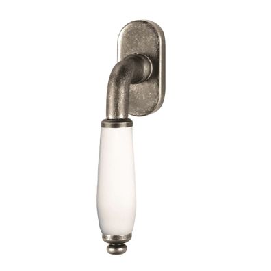Massiv Messing Fenstergriff Rasterolive Modell Firenze Antik Grau Griff Weiss