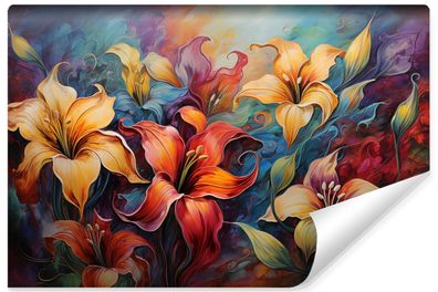 Vlies Selbstklebende Fototapete für Wohnzimmer bunte BLUMEN Pflanzen Abstraktion