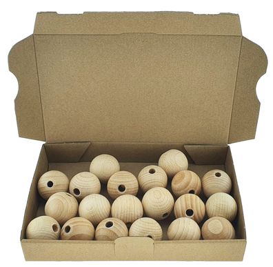 50 x Holzkugeln Ø 35 mm mit 8 mm Bohrung zum Basteln aus Buchenholz