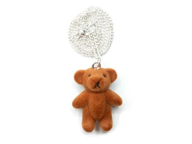 Teddy Bär Kette Halskette Miniblings Bärchen Kette 45cm silber Teddy Flock hellbraun