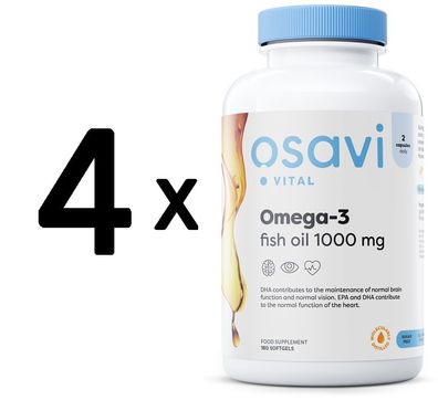 4 x Osavi Omega-3 Fish Oil, 1000mg, Lemon - 180 softgels