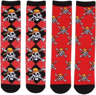 One Piece 2er-Pack Socken - Cross Bones Manga rot-schwarz