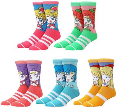 Sailor Moon 5 Paar Crew Socken - Chibi Sailor Scouts Manga-Socken
