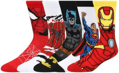 DC & Marvel Crew Cartoons Socken - Heroes 5er-Pack Lustige Socken
