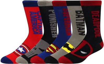 Superhelden Cartoons Socken - Heroes 5er-Pack mit Kult-Charakteren
