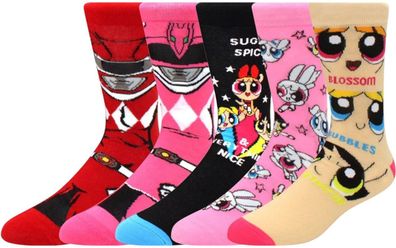 Power Rangers & Powerpuff Girls Crew Socken - 5er-Pack Lustige Cartoon-Socken