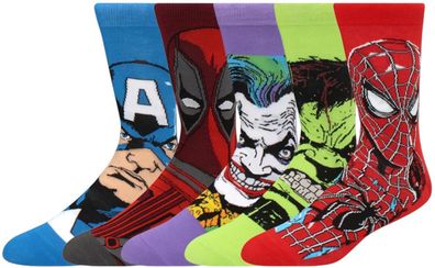 Marvel & DC Comics Crew Socken - 5er-Pack Superhelden & Schurken Socken