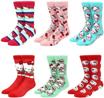Hello Kitty 6er-Pack Socken - Lustige Sanrio Cartoon-Socken in Kawaii-Farben