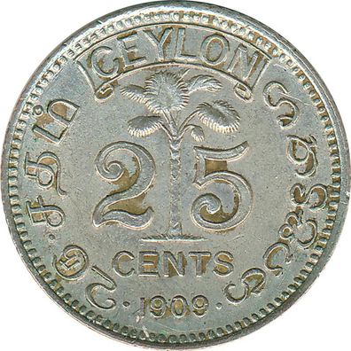 Ceylon 25 Cents 1909 Edward VII. Silber*