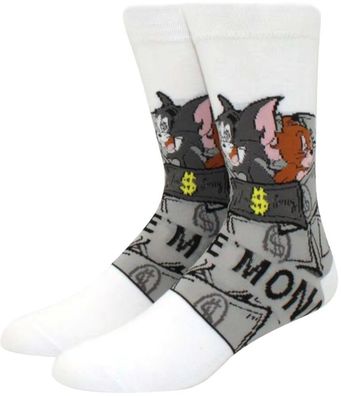 Tom and Jerry Money Socken - Weiße Cartoon-Socken