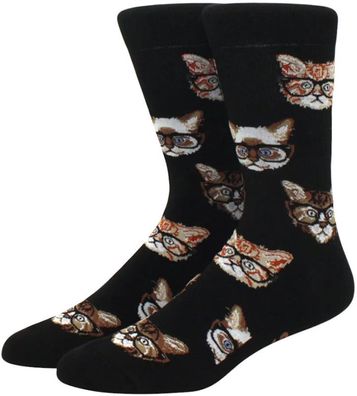 Katze mit Brille Schwarze Socken - Stylische Cartoon-Socken