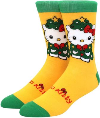 Hello Kitty Socken - Sanrio Cartoon-Socken in Gelb-Grün