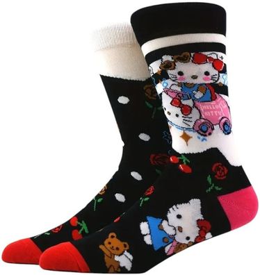 Hello Kitty Socken - Sanrio Cartoon-Socken in Schwarz-Rot-Weiß