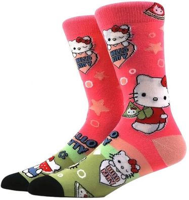 Hello Kitty Socken - Sanrio Cartoon-Socken in Rosa-Weiß-Grün