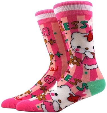 Hello Kitty Socken - Sanrio Cartoon-Socken in Rosa-Grün-Weiß