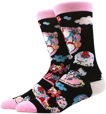 Hello Kitty Socken - Sanrio Cartoon-Socken in Rosa-Schwarz