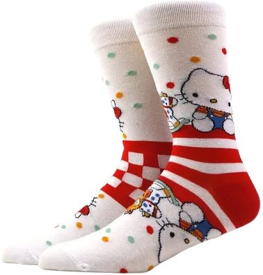 Hello Kitty Socken - Sanrio Cartoon-Socken in Weiß-Rot