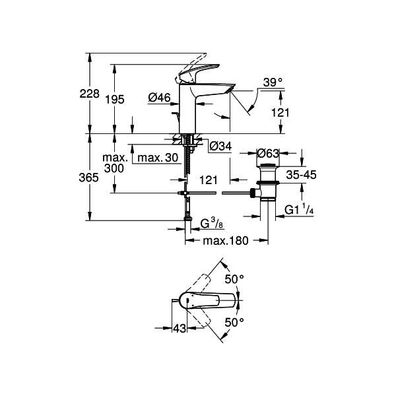 GROHE EH-WT-Batterie Eurosmart 23322 3 M-Size Zugstangen-Ablaufgarnitur chrom