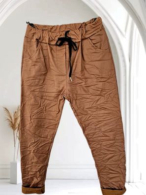 Italy 38 40 42 Jogpant Jeggins Hose Lagenlook Kunstleder Crash-Look Farbe: Nugat