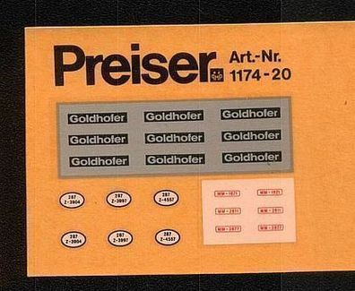 Preiser H0 1:87 Decals Naßschiebebilder Nr.1174-20 Goldhofer NEU Unbenutzt