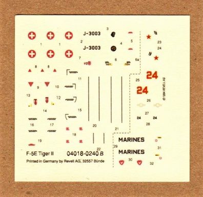 Revell 1:72 04018-0240 B Decals Naßschiebebilder für F-5E Tiger II NEU Unbenutzt