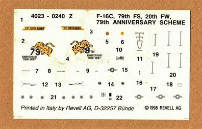 Revell 1:72 4023-0240 Decals Naßschiebebilder für F-16C 79th FS 20Th FW NEU Unbenutzt