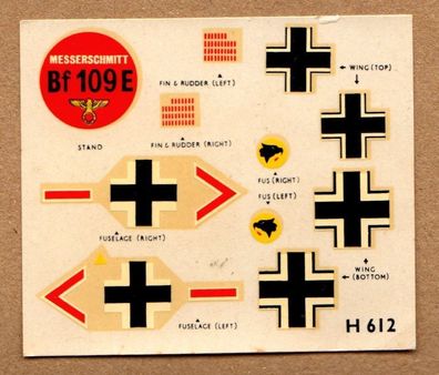 Revell 1:72 H-612 Decals Naßschiebebilder für Messerschmitt Bf-109 Unbenutzt NEU