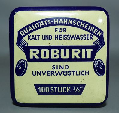Roburit Blechdose Qualitüts-Hahnscheiben Metalldose Dose Reklame Werbung antik